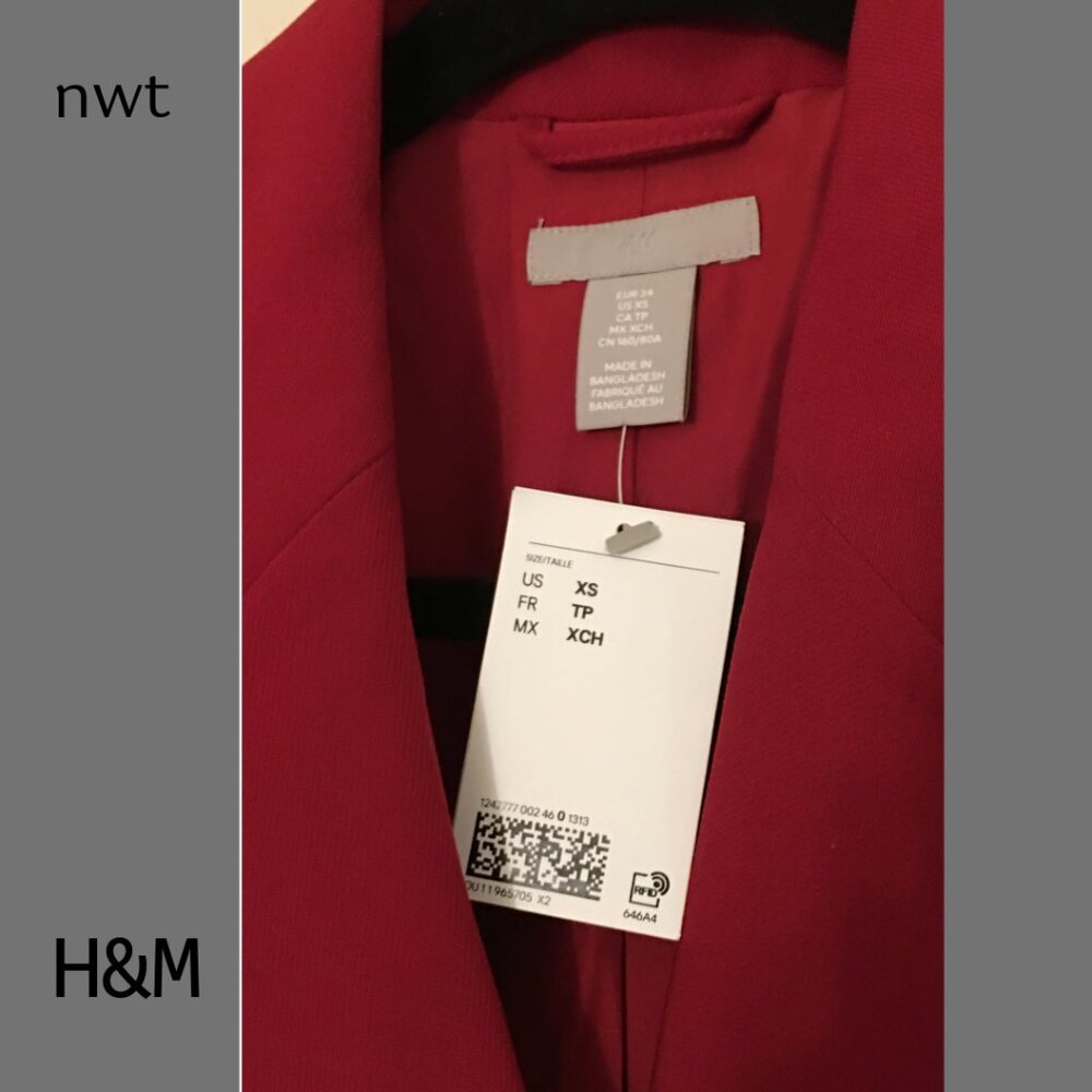 New! NWT H&M Red Tuxedo Blazer Jacket Dress, Sz XS - Picture 5 of 5